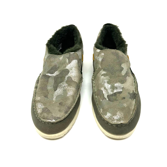 Sperry size 7.5 STS86941 Olive camo fur lined slip on shoes leather D21-61971 - Picture 2 of 9